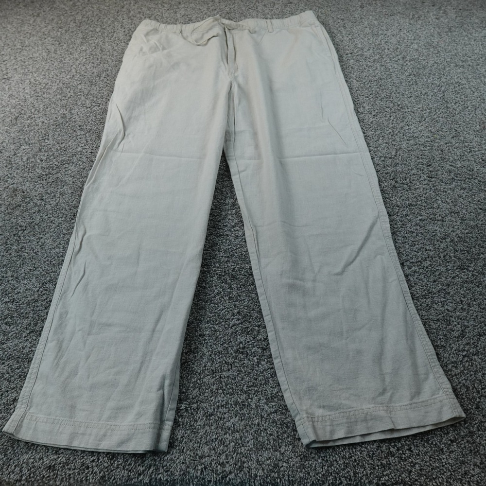 Linen Pants Mens 2XL White Beige Chambray Drawstring Chino Trouser Summer Casual